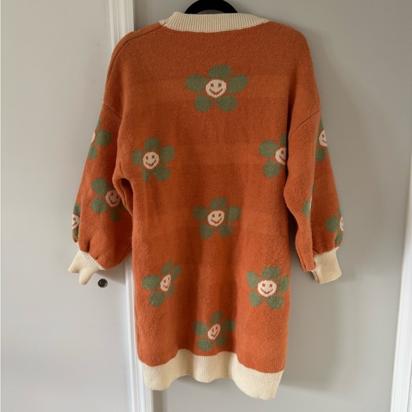Midi Funky Floral Sweater Dress with Puff Sleeves - Picture 5 of 5